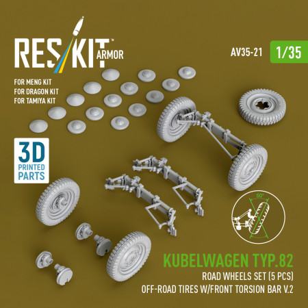 Shop Kubelwagen typ.82 road wheels set (5 pcs) off-road tires w/front torsion bar V.2 for Meng/Dragon/Tamiya kit (3D Printed) (1/35) Scale Plastic Models Kits. Accessories and Resin Parts. Reskit online Store