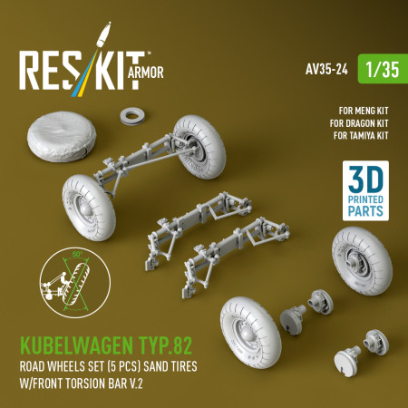 Shop Kubelwagen typ.82 road wheels set (5 pcs) sand tires w/front torsion bar V.2 for Meng/Dragon/Tamiya kit (3D Printed) (1/35) Scale Plastic Models Kits. Accessories and Resin Parts. Reskit online Store