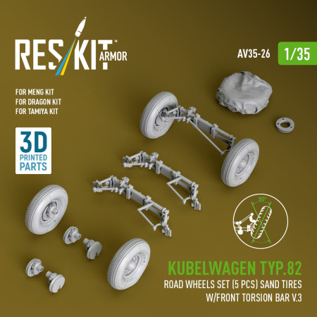 Shop Kubelwagen typ.82 road wheels set (5 pcs) sand tires w/front torsion bar V.3  for Meng/Dragon/Tamiya kit (3D Printed) (1/35) Scale Plastic Models Kits. Accessories and Resin Parts. Reskit online Store