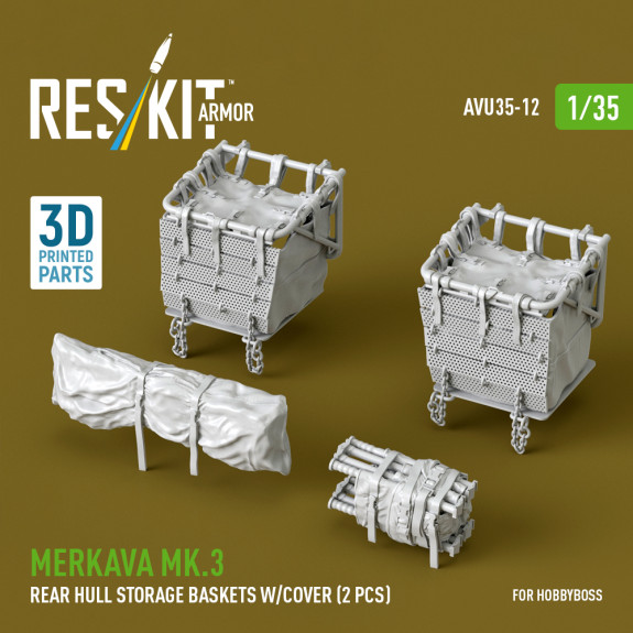 Shop Merkava Mk.3 rear hull storage baskets w/cover (2 pcs) for HobbyBoss kit (3D Printed) (1/35) Scale Plastic Models Kits. Accessories and Resin Parts. Reskit online Store
