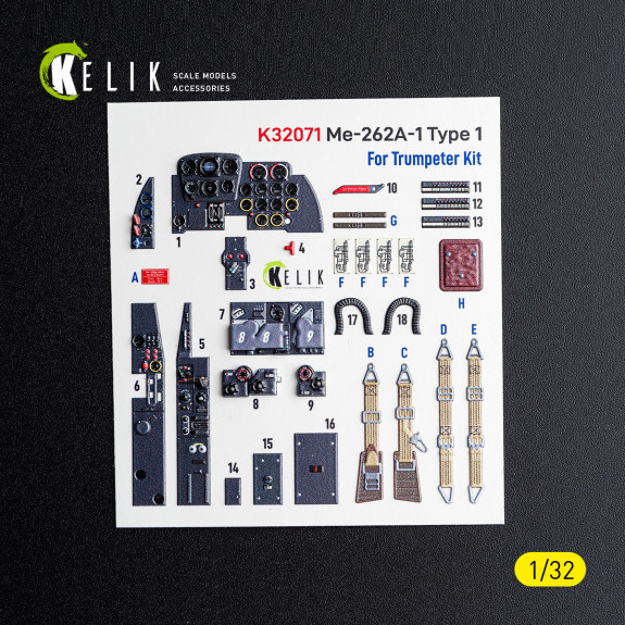 Shop Me-262A-1 Type 1 - interior 3D decals for Trumpeter kit (1/32) Scale Plastic Models Kits. Accessories and Resin Parts. Reskit online Store