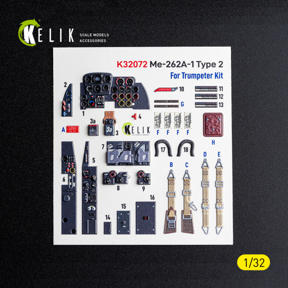 Shop Me-262A-1 Type 2 - interior 3D decals for Trumpeter kit (1/32) Scale Plastic Models Kits. Accessories and Resin Parts. Reskit online Store