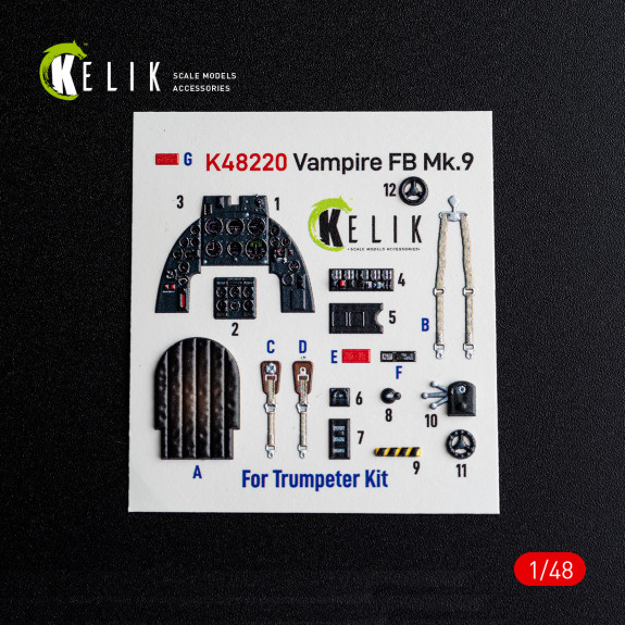 Shop Vampire FB Mk.9 - interior 3D decals for Trumpeter kit (1/48) Scale Plastic Models Kits. Accessories and Resin Parts. Reskit online Store
