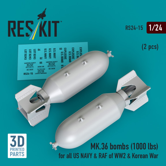 Shop MK.36 bombs (1000 lbs) for all US NAVY & RAF of WW2 & Korean War (2 pcs) (3D Printed) (1/24) Scale Plastic Models Kits. Accessories and Resin Parts. Reskit online Store