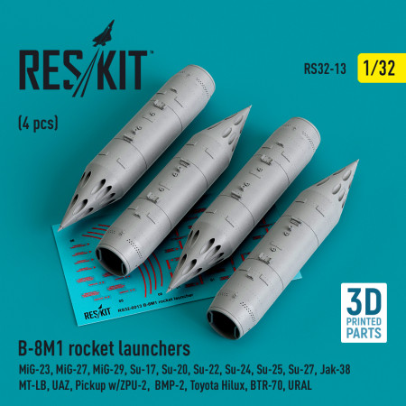 B-8M1 rocket launchers (4 pcs) (3D Printed) (1/32) Shop B-8M1 rocket launchers (4 pcs) (3D Printed) (1/32) Scale Plastic Models Kits. Accessories and Resin Parts. Reskit online Store