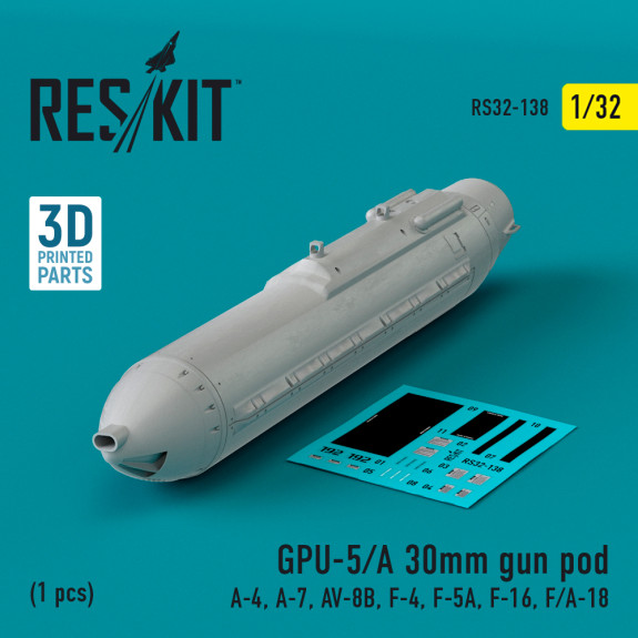 Shop GPU-5/A 30mm gun pod (1 pcs) (A-4, A-7, AV-8B, F-4, F-5A, F-16, F/A-18) (3D Printed) (1/32) Scale Plastic Models Kits. Accessories and Resin Parts. Reskit online Store