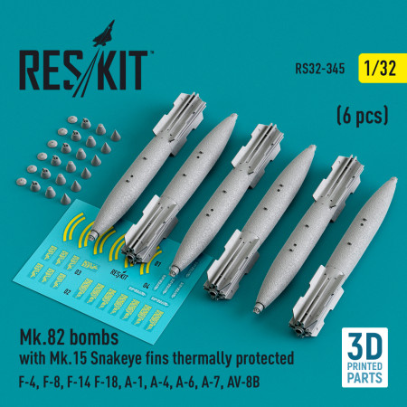 Купити Бомба Mk.82 з термічним захистом Mk.15 Snakeye Fins (6шт) (1/32) Збірні пластикові моделі. Аксесуари та смоляні запчастини деталі. Інтернет магазин Reskit