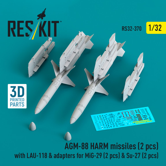 Shop AGM-88 HARM missiles (2 pcs) with LAU-118 & adapters for MiG-29 (2 pcs) & Su-27 (2 pcs) (3D Printed) (1/32) Scale Plastic Models Kits. Accessories and Resin Parts. Reskit online Store