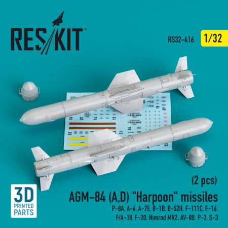 Shop AGM-84 (A,D) "Harpoon" missiles (2 pcs) (3D Printed) (1/32) Scale Plastic Models Kits. Accessories and Resin Parts. Reskit online Store