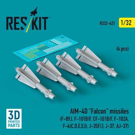 Shop AIM-4D "Falcon" missiles (4 pcs) (3D Printed) (1/32) Scale Plastic Models Kits. Accessories and Resin Parts. Reskit online Store
