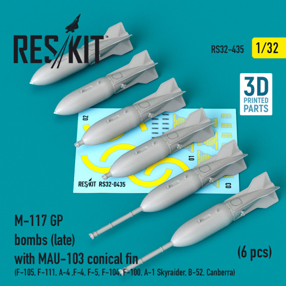 Shop M-117 GP bombs (late) with MAU-103 conical fin (6 pcs) (3D Printed) (1/32) Scale Plastic Models Kits. Accessories and Resin Parts. Reskit online Store