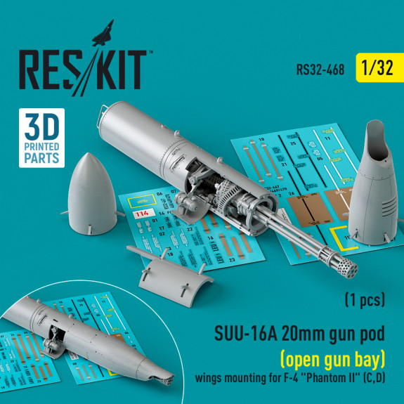 Shop SUU-16A 20mm gun pod (open gun bay) wings mounting for F-4 "Phantom II" (C,D)  (1 pcs) (3D Printed) (1/32) Scale Plastic Models Kits. Accessories and Resin Parts. Reskit online Store