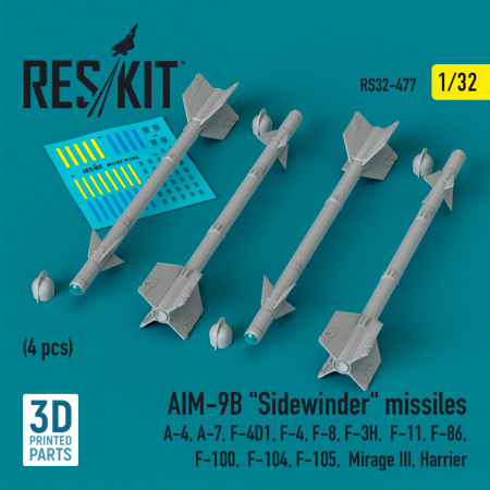 AIM-9B "Sidewinder" missiles (4 pcs) (3D Printed) (1/32) Shop AIM-9B "Sidewinder" missiles (4 pcs) (3D Printed) (1/32) Scale Plastic Models Kits. Accessories and Resin Parts. Reskit online Store
