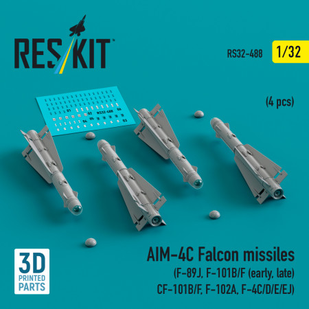 Shop AIM-4C Falcon missiles (4 pcs) (3d Printed) (1/32) Scale Plastic Models Kits. Accessories and Resin Parts. Reskit online Store