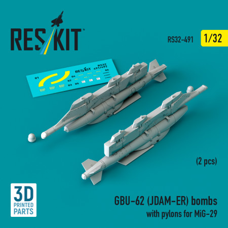 Shop GBU-62 (JDAM-ER) bombs with pylons for MiG-29 (2 pcs) (3D Printed) (1/32) Scale Plastic Models Kits. Accessories and Resin Parts. Reskit online Store