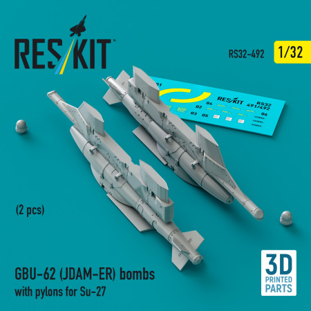 Shop GBU-62 (JDAM-ER) bombs with pylons for Su-27 (2 pcs) (3D Printed) (1/32) Scale Plastic Models Kits. Accessories and Resin Parts. Reskit online Store