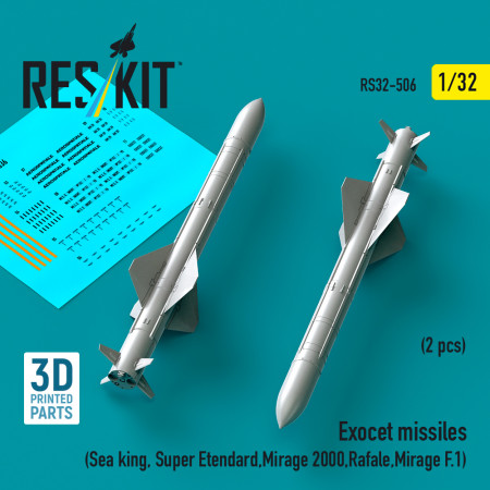 Shop Exocet missiles (2 pcs) (Sea King, Super Etendard, Mirage 2000, Rafale, Mirage F.1) (3D Printed) (1/32) Scale Plastic Models Kits. Accessories and Resin Parts. Reskit online Store