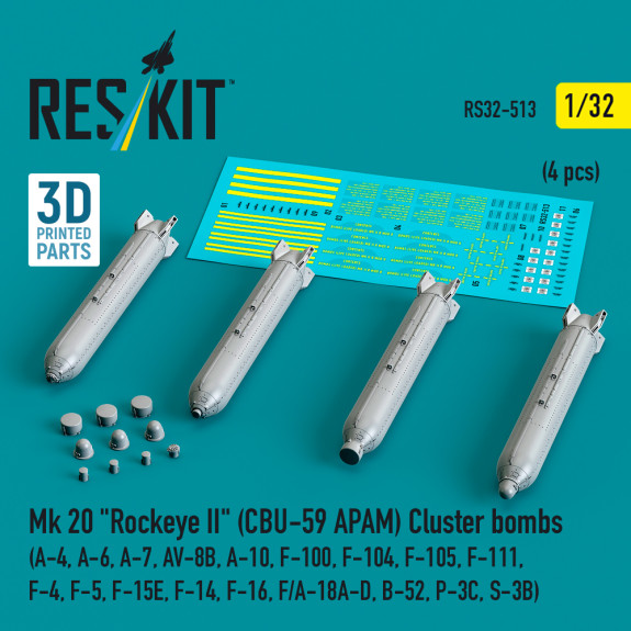 Shop Mk 20 "Rockeye II" (CBU-59 APAM) Cluster bombs (4 pcs) (3D Printed) (1/32) Scale Plastic Models Kits. Accessories and Resin Parts. Reskit online Store