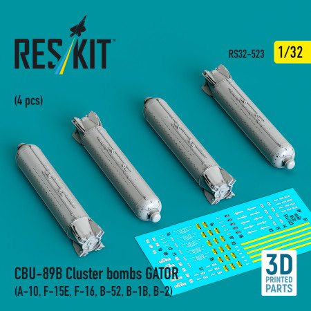 CBU-89B cluster bombs GATOR (4 pcs) (3D Printed) (1/32) Shop CBU-89B cluster bombs GATOR (4 pcs) (3D Printed) (1/32) Scale Plastic Models Kits. Accessories and Resin Parts. Reskit online Store