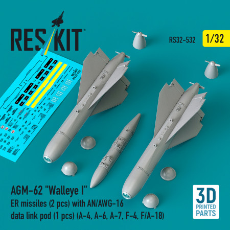 Shop AGM-62 "Walleye I" ER missiles (2 pcs) with AN/AWG-16 data link pod (1 pcs) (3D Printed) (1/32) Scale Plastic Models Kits. Accessories and Resin Parts. Reskit online Store