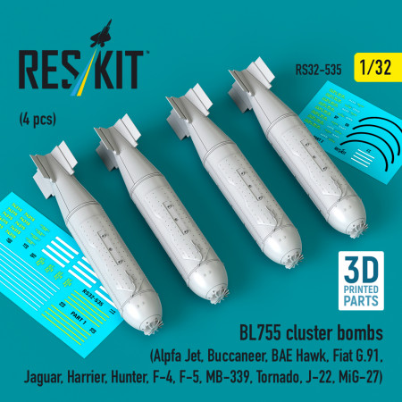 BL755 cluster bombs (4 pcs) (3D Printed) (1/32) Shop BL755 cluster bombs (4 pcs) (3D Printed) (1/32) Scale Plastic Models Kits. Accessories and Resin Parts. Reskit online Store