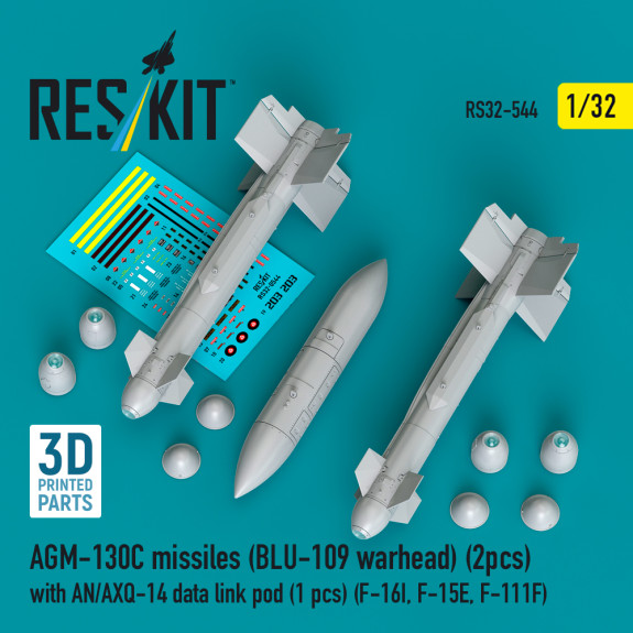 Shop AGM-130C missiles (BLU-109 warhead) (2 pcs) with AN/AXQ-14 data link pod (1 pcs) (3D Printed) (1/32) Scale Plastic Models Kits. Accessories and Resin Parts. Reskit online Store