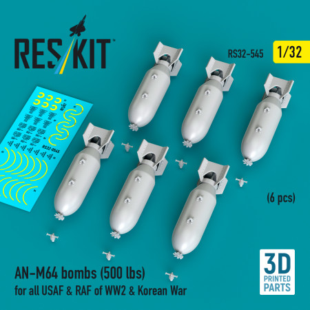 Shop AN-M64 bombs (500 lbs) for all USAF & RAF of WW2 & Korean War (6 pcs) (3D Printed) (1/32) Scale Plastic Models Kits. Accessories and Resin Parts. Reskit online Store