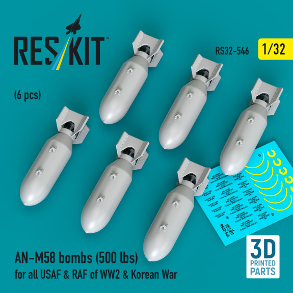 Shop AN-M58 bombs (500 lbs) for all USAF & RAF of WW2 & Korean War (6 pcs) (3D Printed) (1/32) Scale Plastic Models Kits. Accessories and Resin Parts. Reskit online Store