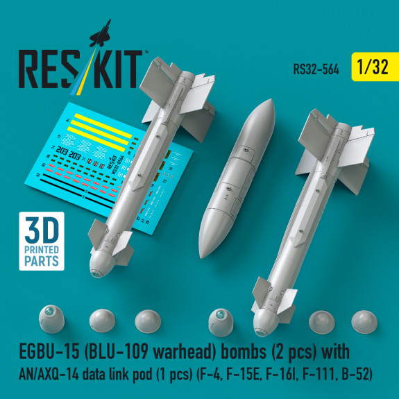 Shop EGBU-15 (BLU-109 warhead) bombs (2 pcs) with AN/AXQ-14 data link pod (1 pcs) (3D Printed) (1/32) Scale Plastic Models Kits. Accessories and Resin Parts. Reskit online Store