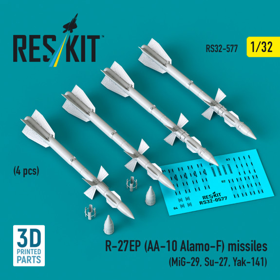 Shop R-27EP (AA-10 Alamo-F) missiles (4 pcs) (3D Printed) (1/32) Scale Plastic Models Kits. Accessories and Resin Parts. Reskit online Store