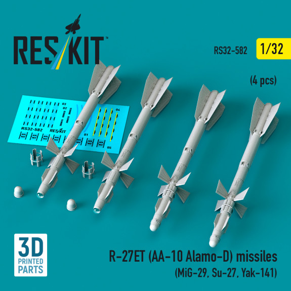 Shop R-27ET (AA-10 Alamo-D) missiles (4 pcs) (3D Printed) (1/32) Scale Plastic Models Kits. Accessories and Resin Parts. Reskit online Store
