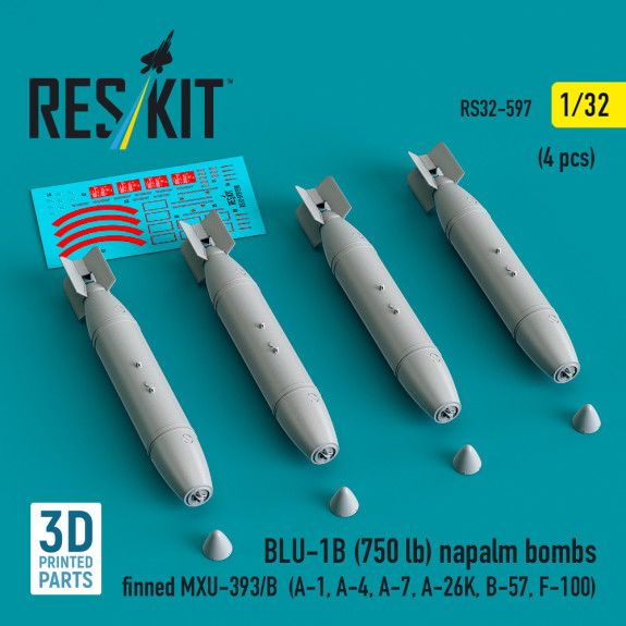 Shop BLU-1B (750 lb) napalm bombs finned MXU-393/B (4 pcs) (3D Printed) (1/32) Scale Plastic Models Kits. Accessories and Resin Parts. Reskit online Store