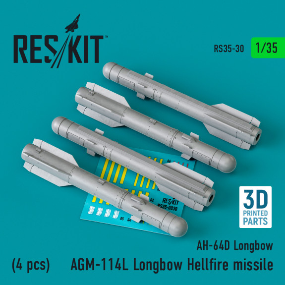 Shop AGM-114L "Longbow Hellfire" missiles (4 pcs) (3D Printed) (1/35) Scale Plastic Models Kits. Accessories and Resin Parts. Reskit online Store
