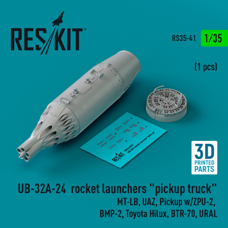 UB-32A-24 rocket launchers "pickup truck" (1 pcs) (3D Printed) (1/35) Shop UB-32A-24 rocket launchers "pickup truck" (1 pcs) (3D Printed) (1/35) Scale Plastic Models Kits. Accessories and Resin Parts. Reskit online Store