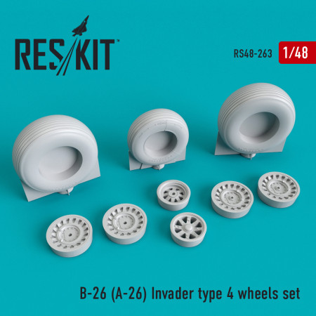 B-26 (A-26) "Invader" type 4 wheels set (1/48) Shop B-26 (A-26) "Invader" type 4 wheels set (1/48) Scale Plastic Models Kits. Accessories and Resin Parts. Reskit online Store