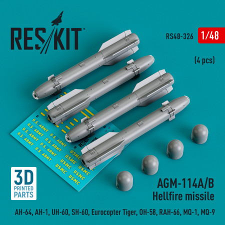 Shop AGM-114A/B "Hellfire" missiles (4 pcs) (3D Printed) (1/48) Scale Plastic Models Kits. Accessories and Resin Parts. Reskit online Store