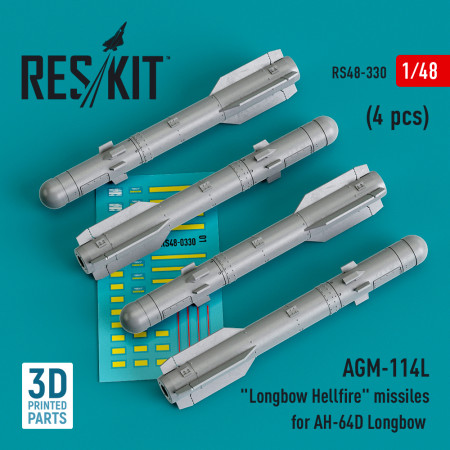 Shop AGM-114L "Longbow Hellfire" missiles (4 pcs) (3D Printed) (1/48) Scale Plastic Models Kits. Accessories and Resin Parts. Reskit online Store