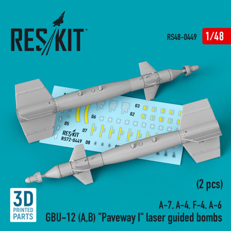 GBU-12 (A,B) "Paveway I" бомби з лазерним наведенням (2 шт.) (3D друк) (1/48) Купити GBU-12 (A,B) "Paveway I" бомби з лазерним наведенням (2 шт.) (3D друк) (1/48) Збірні пластикові моделі. Аксесуари та смоляні запчастини деталі. Інтернет магазин Reskit