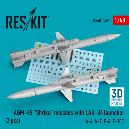 Shop AGM-45 "Shrike" missiles with LAU-34 launcher (2 pcs) (3D Printed) (1/48) Scale Plastic Models Kits. Accessories and Resin Parts. Reskit online Store