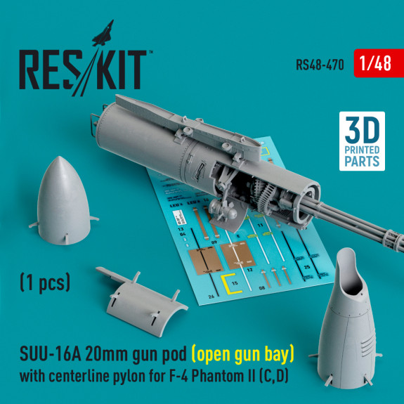 Shop SUU-16A 20mm gun pod (open gun bay) with centerline pylon for F-4 Phantom II (C,D) (1 pcs) (3D Printed) (1/48) Scale Plastic Models Kits. Accessories and Resin Parts. Reskit online Store