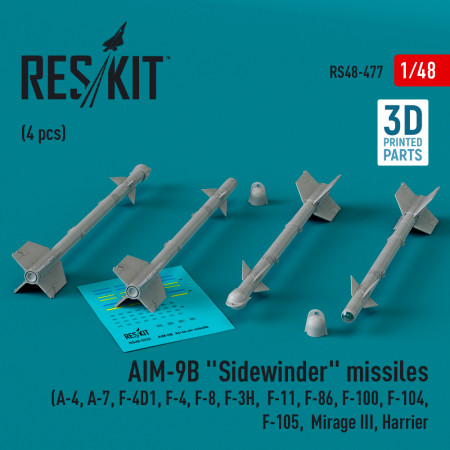 AIM-9B "Sidewinder" missiles (4 pcs) (3D Printed) (1/48) Shop AIM-9B "Sidewinder" missiles (4 pcs) (3D Printed) (1/48) Scale Plastic Models Kits. Accessories and Resin Parts. Reskit online Store