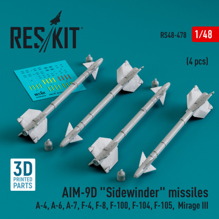 AIM-9D "Sidewinder" missiles (4 pcs) (3D Printed) (1/48) Shop AIM-9D "Sidewinder" missiles (4 pcs) (3D Printed) (1/48) Scale Plastic Models Kits. Accessories and Resin Parts. Reskit online Store