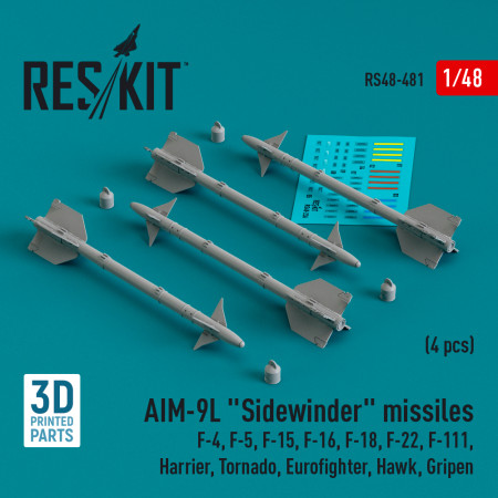 Shop AIM-9L "Sidewinder" missiles (4 pcs) (3D Printed) (1/48) Scale Plastic Models Kits. Accessories and Resin Parts. Reskit online Store