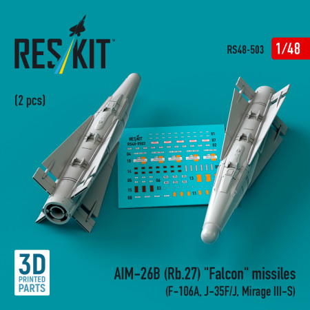 Shop AIM-26B (Rb.27) "Falcon" missiles (2 pcs) (3D Printed) (1/48) Scale Plastic Models Kits. Accessories and Resin Parts. Reskit online Store