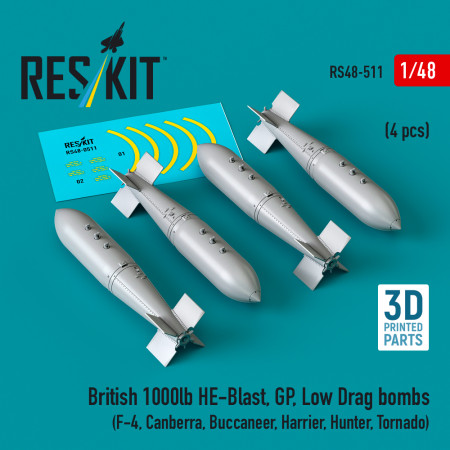 British 1000lb HE-Blast, GP, Low Drag bombs (4 pcs) (3D printed) (1/48) Shop British 1000lb HE-Blast, GP, Low Drag bombs (4 pcs) (3D printed) (1/48) Scale Plastic Models Kits. Accessories and Resin Parts. Reskit online Store