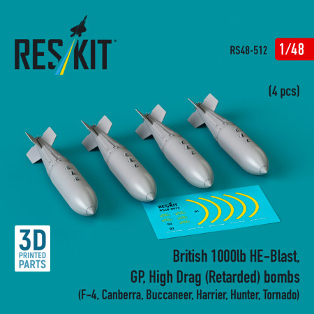 British 1000lb HE-Blast, GP, High Drag (Retarded) bombs (4 pcs) (3D printed) (1/48) Shop British 1000lb HE-Blast, GP, High Drag (Retarded) bombs (4 pcs) (3D printed) (1/48) Scale Plastic Models Kits. Accessories and Resin Parts. Reskit online Store
