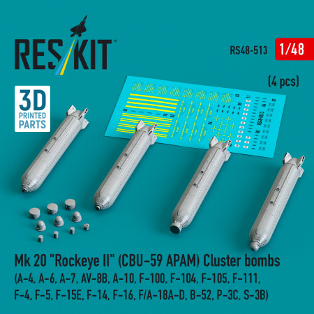 Mk 20 "Rockeye II" (CBU-59 APAM) Касетні бомби (A-4, A-6, A-7, AV-8B, A-10, F-100, F-104, F-105, F-111 , F-4, F-5, F-15E, F-14, F-16, F/A-18A-D, B-52, P-3C, S-3B) (4 шт.) (3D-друк) (1/48) Купити Mk 20 "Rockeye II" (CBU-59 APAM) Касетні бомби (A-4, A-6, A-7, AV-8B, A-10, F-100, F-104, F-105, F-111 , F-4, F-5, F-15E, F-14, F-16, F/A-18A-D, B-52, P-3C, S-3B) (4 шт.) (3D-друк) (1/48) Збірні пластикові моделі. Аксесуари та смоляні запчастини деталі. Інтернет магазин Reskit