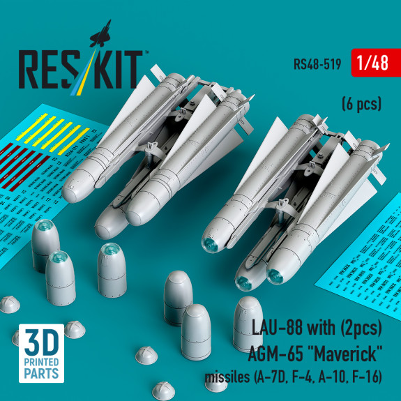 Shop LAU-88 with (2 pcs) AGM-65 "Maverick" missiles (6 pcs) (3D Printed) (1/48) Scale Plastic Models Kits. Accessories and Resin Parts. Reskit online Store