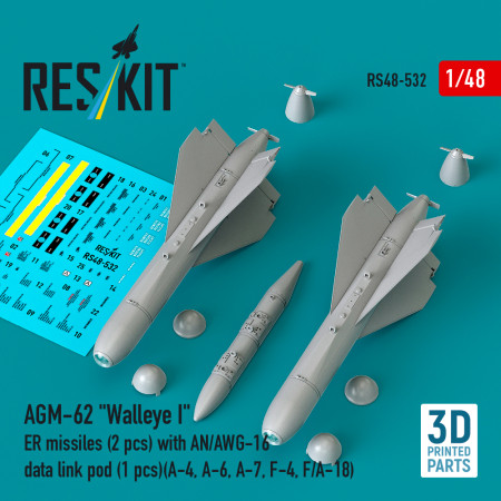 Shop AGM-62 "Walleye I" ER missiles (2 pcs) with AN/AWG-16 data link pod (1 pcs) (3D Printed) (1/48) Scale Plastic Models Kits. Accessories and Resin Parts. Reskit online Store