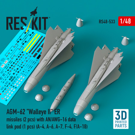 Shop AGM-62 "Walleye II" ER missiles (2 pcs) with AN/AWG-16 data link pod (1 pcs) (3D Printed) (1/48) Scale Plastic Models Kits. Accessories and Resin Parts. Reskit online Store